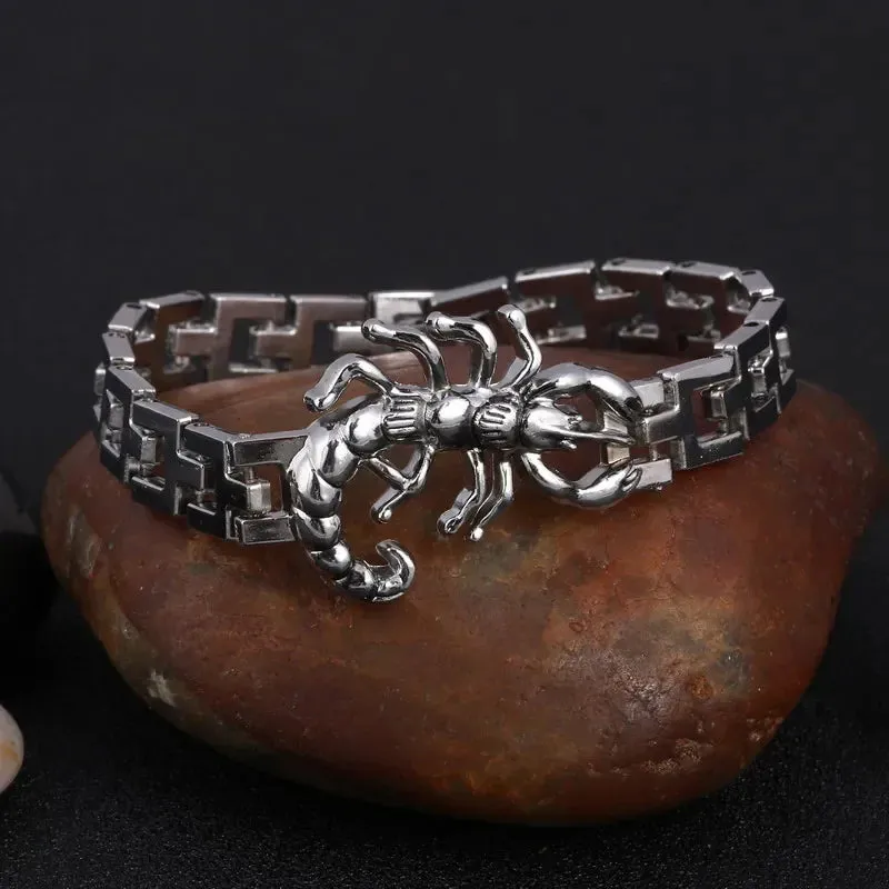 Silver Plated Metal Bracelets Men Scorpion Charms Men Bracelets Punk Man Bracelets & Bangles Wristband Pulsera HombreJewelry
