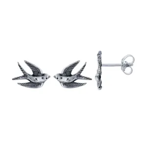 Silver Swallow Stud Earrings