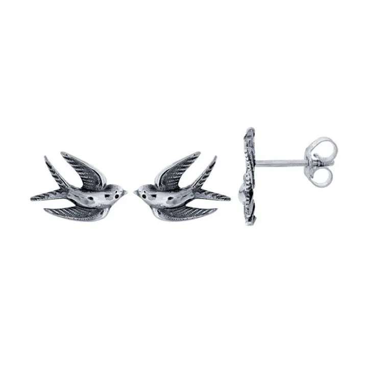 Silver Swallow Stud Earrings
