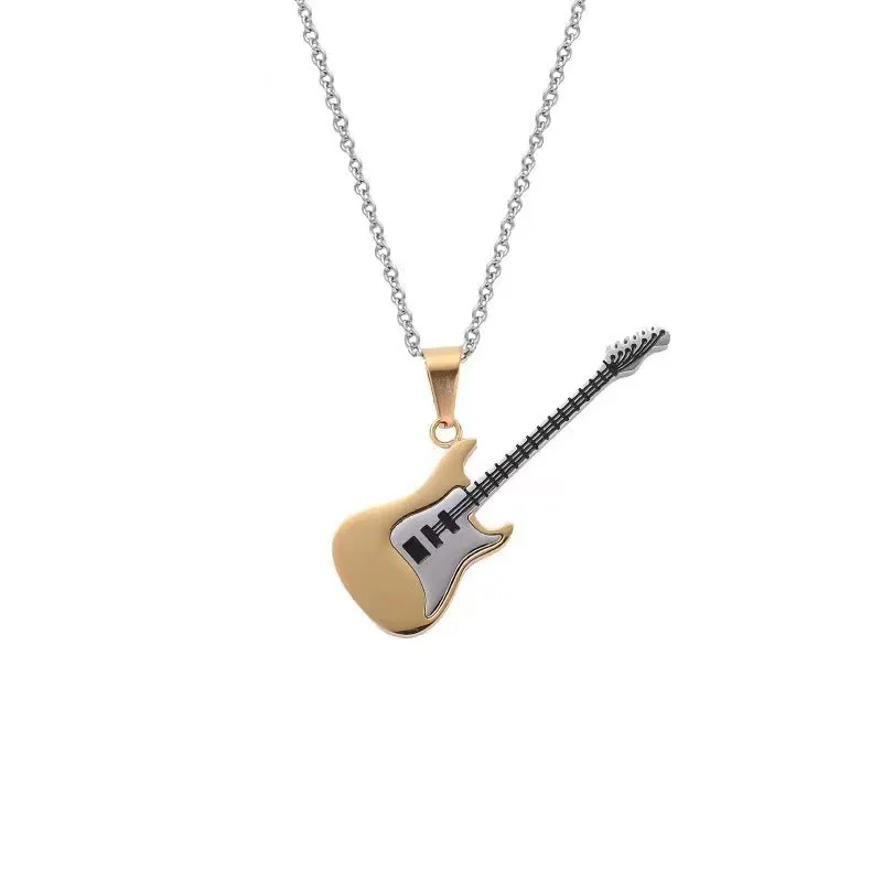 SISSLIA New Stainless Steel Creative Hiphop Thin Chain Necklace Guitar Pendant Necklace For Men Unisex