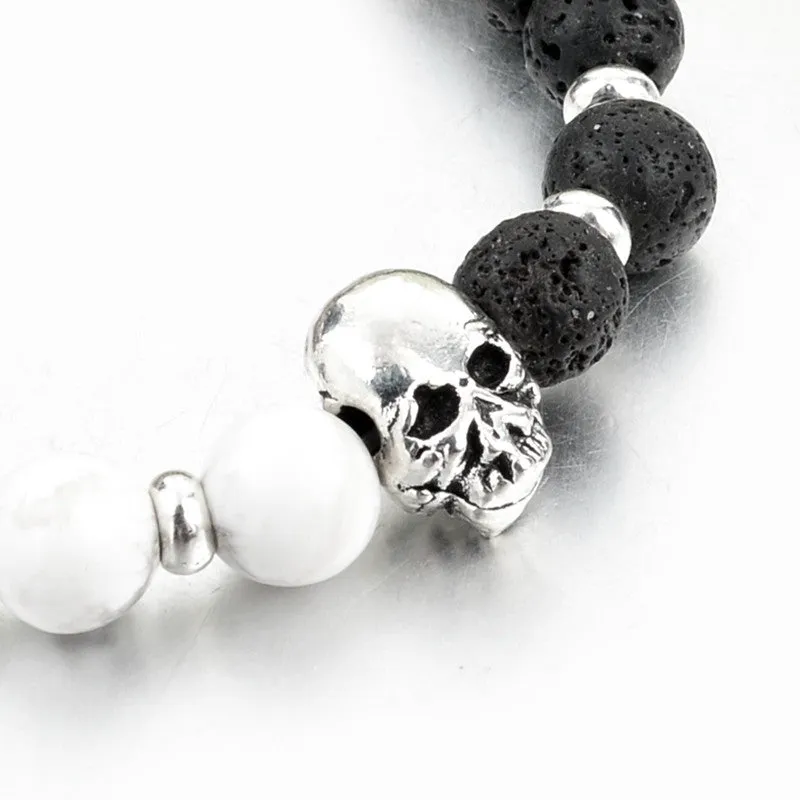 Skull & Bangles Lava Beads Bracelet