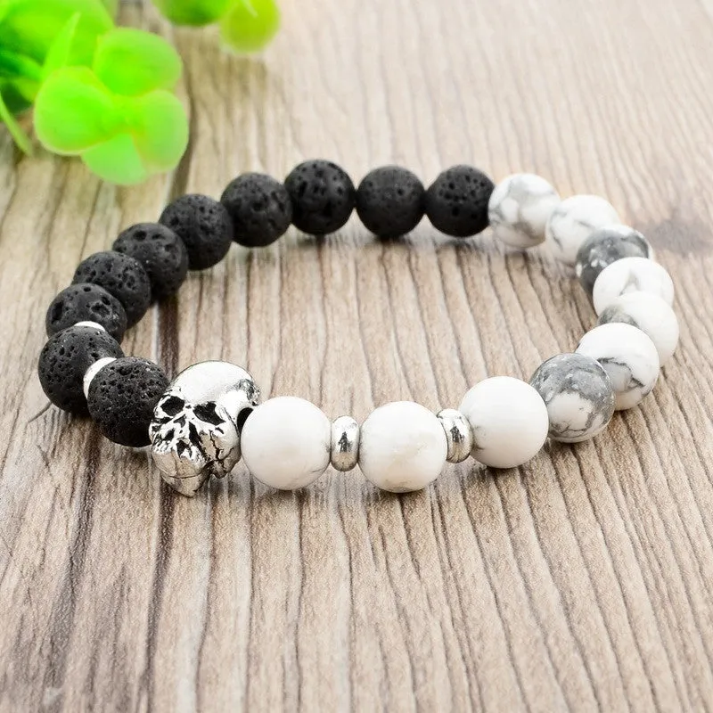 Skull & Bangles Lava Beads Bracelet