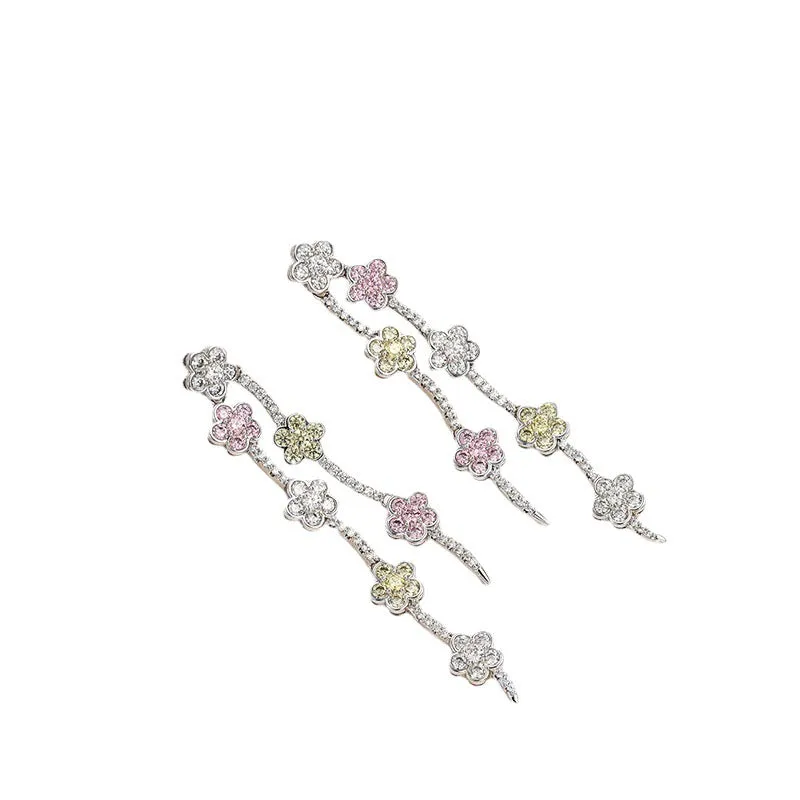 Small fresh forest style small flower tassel earrings for women, long style, sweet, age-reducing and smart temperament