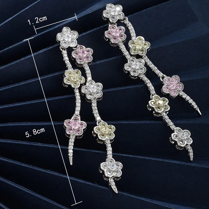 Small fresh forest style small flower tassel earrings for women, long style, sweet, age-reducing and smart temperament