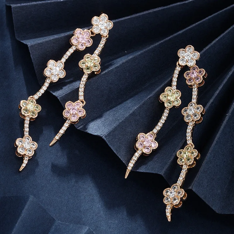 Small fresh forest style small flower tassel earrings for women, long style, sweet, age-reducing and smart temperament