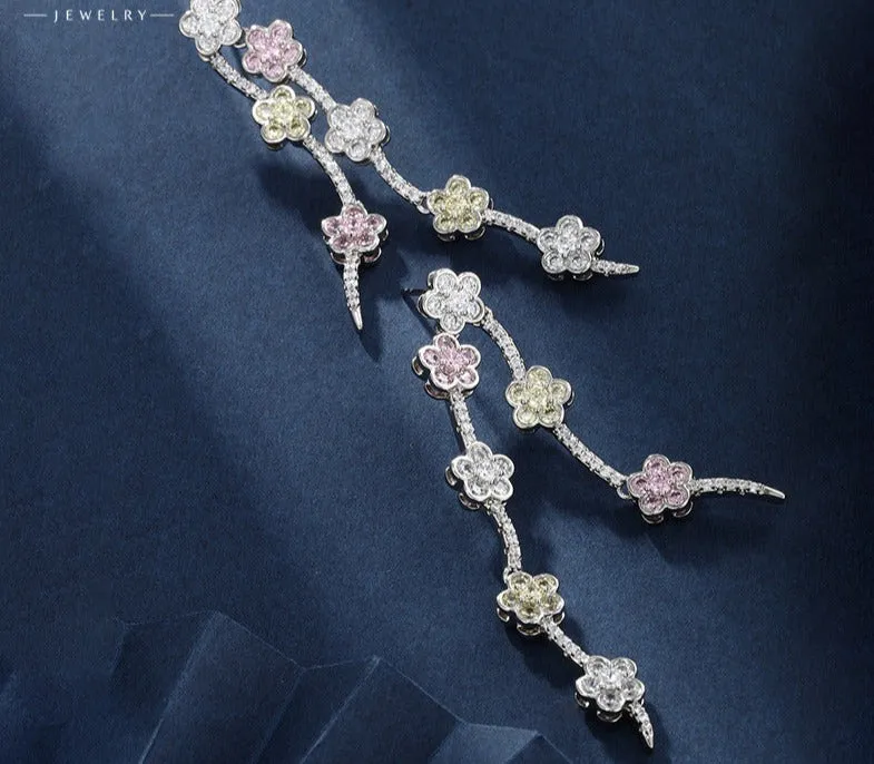 Small fresh forest style small flower tassel earrings for women, long style, sweet, age-reducing and smart temperament