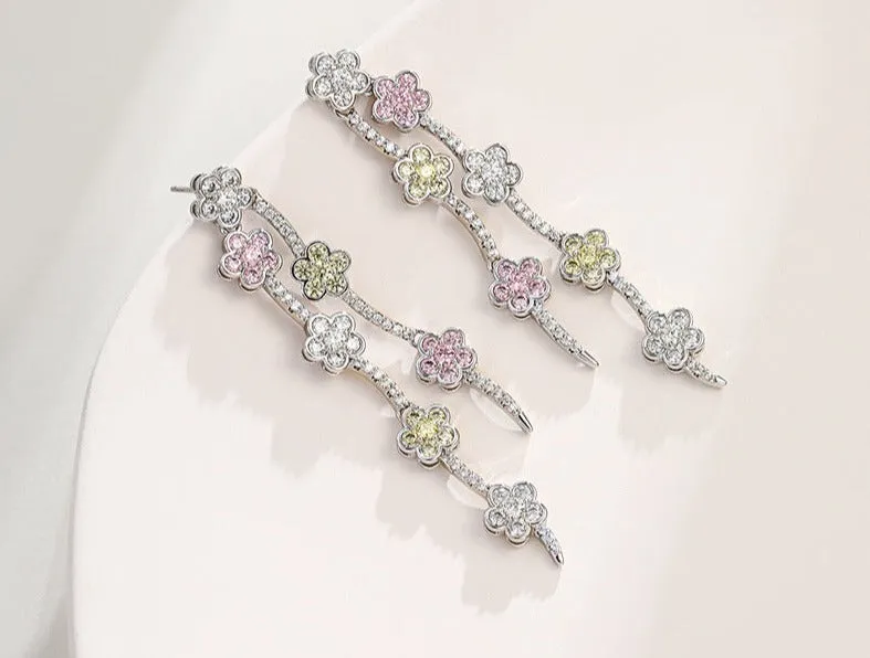 Small fresh forest style small flower tassel earrings for women, long style, sweet, age-reducing and smart temperament