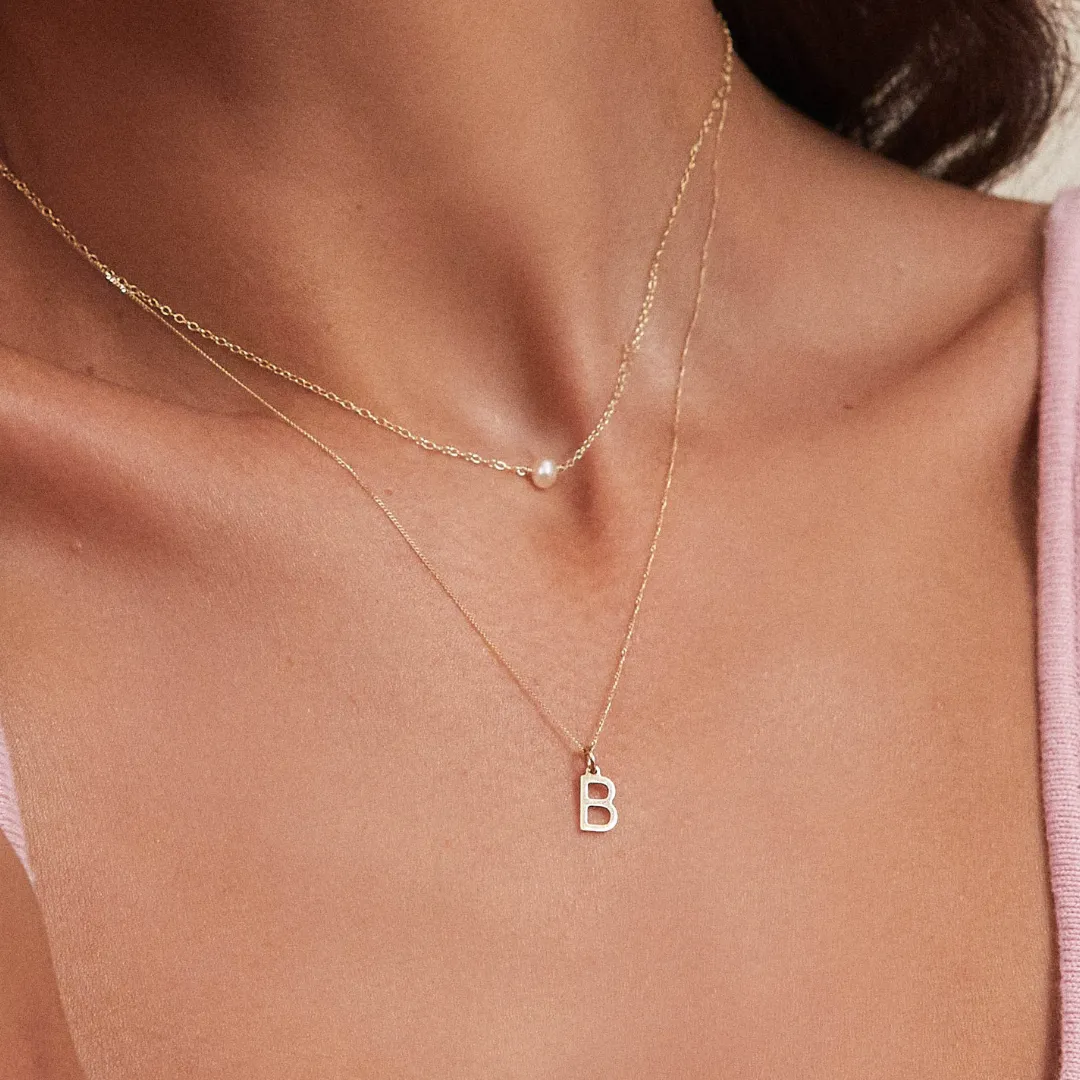 Solid Gold Initial Letter Necklace