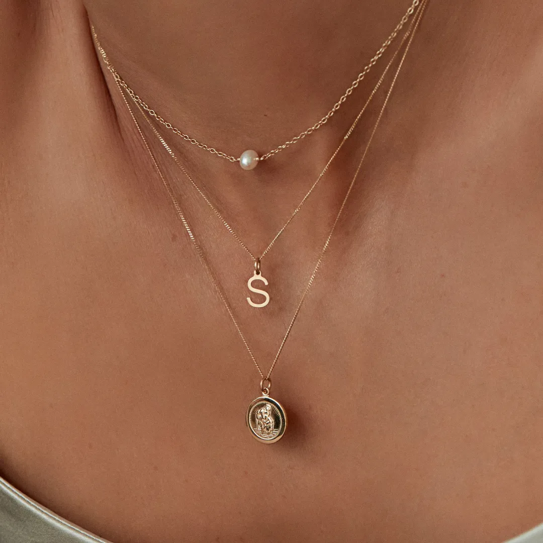 Solid Gold Initial Letter Necklace