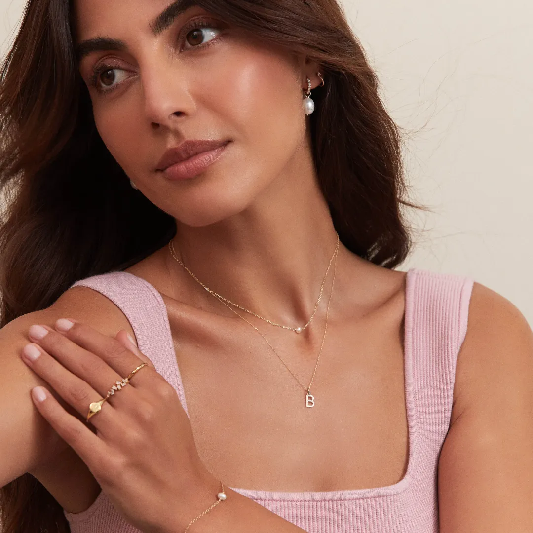 Solid Gold Initial Letter Necklace