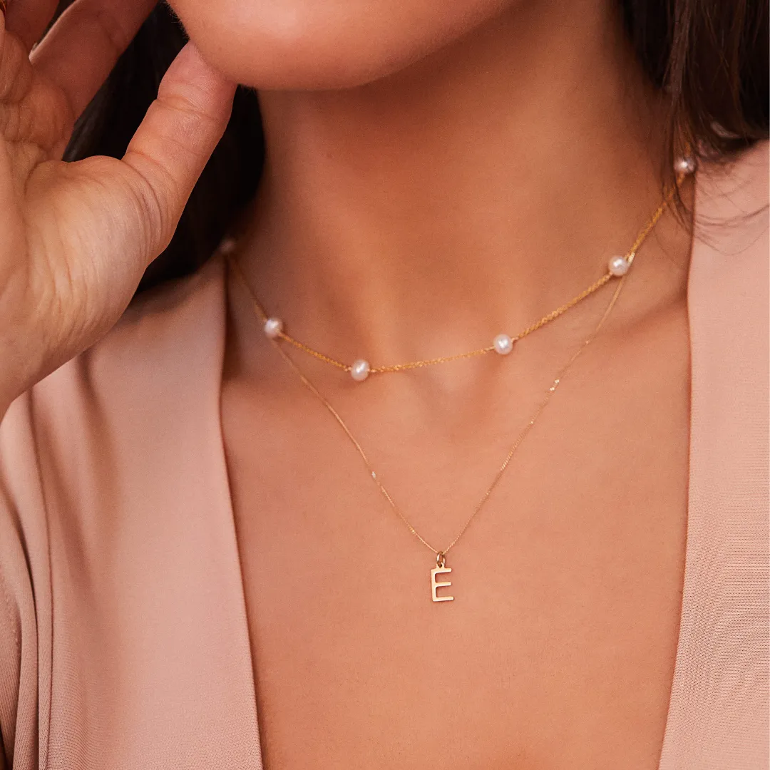 Solid Gold Initial Letter Necklace