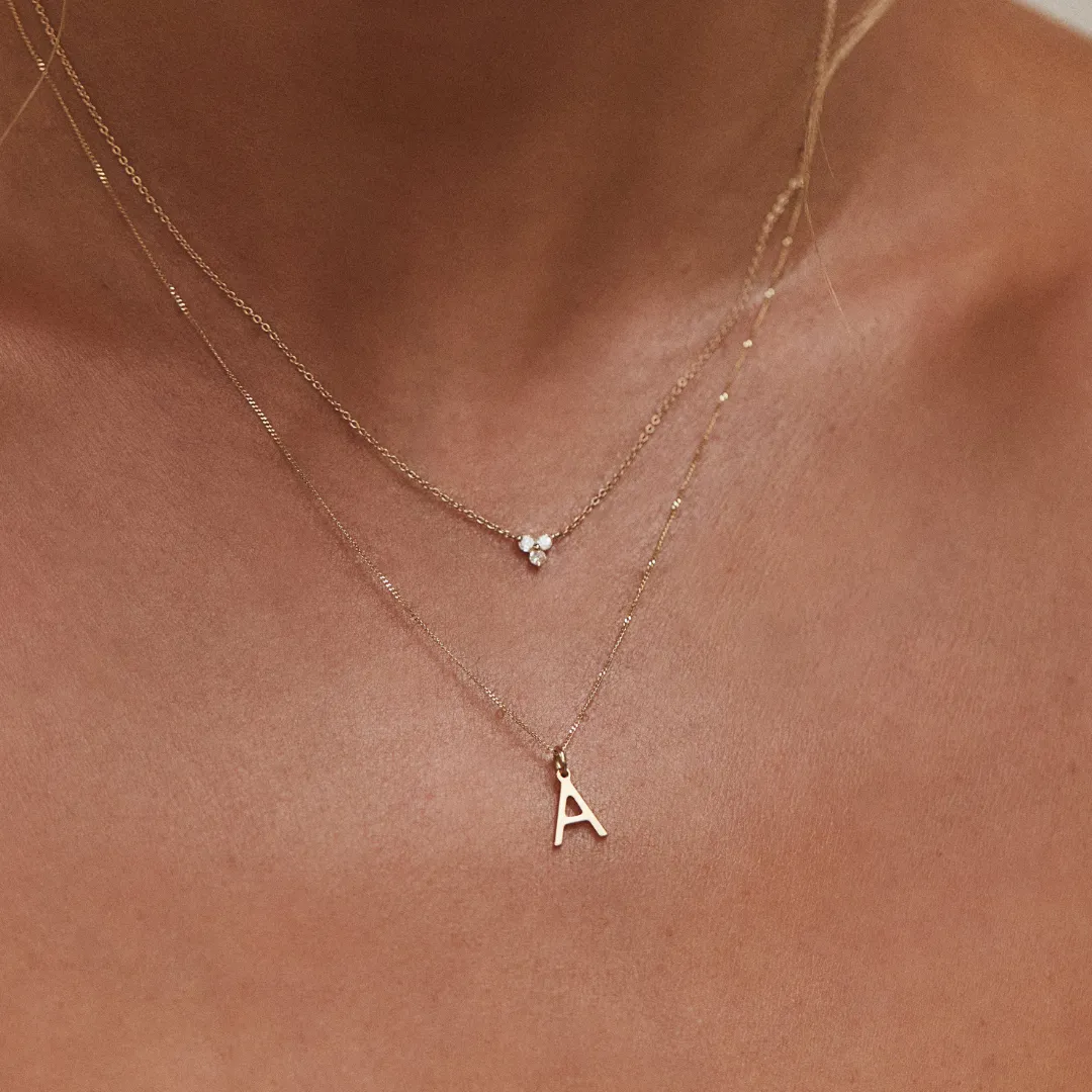 Solid Gold Initial Letter Necklace