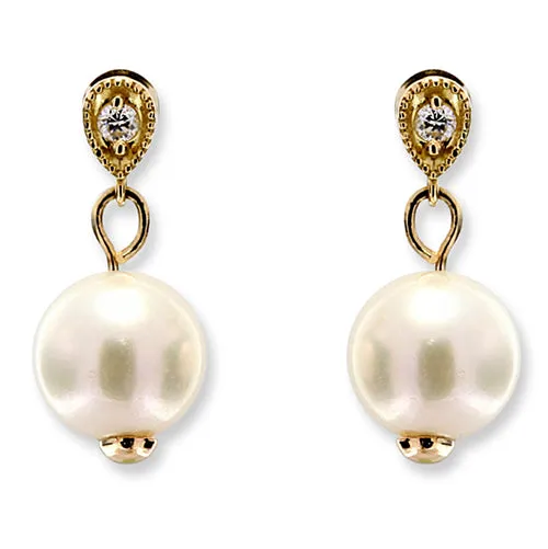South Sea Pearl and Diamond 18 Karat Gold Post Dangle Earrings
