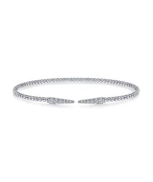 Split 14K White Gold Bujukan Bead Cuff Bracelet with Diamond Pavé Spikes