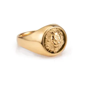 Stainless Steel and Gold Lion Head Ring
