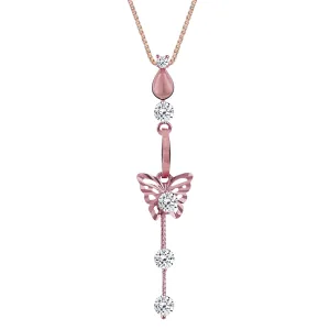 Sterling Silver Rose Gold Charming Butterfly Pendant with Box Chain