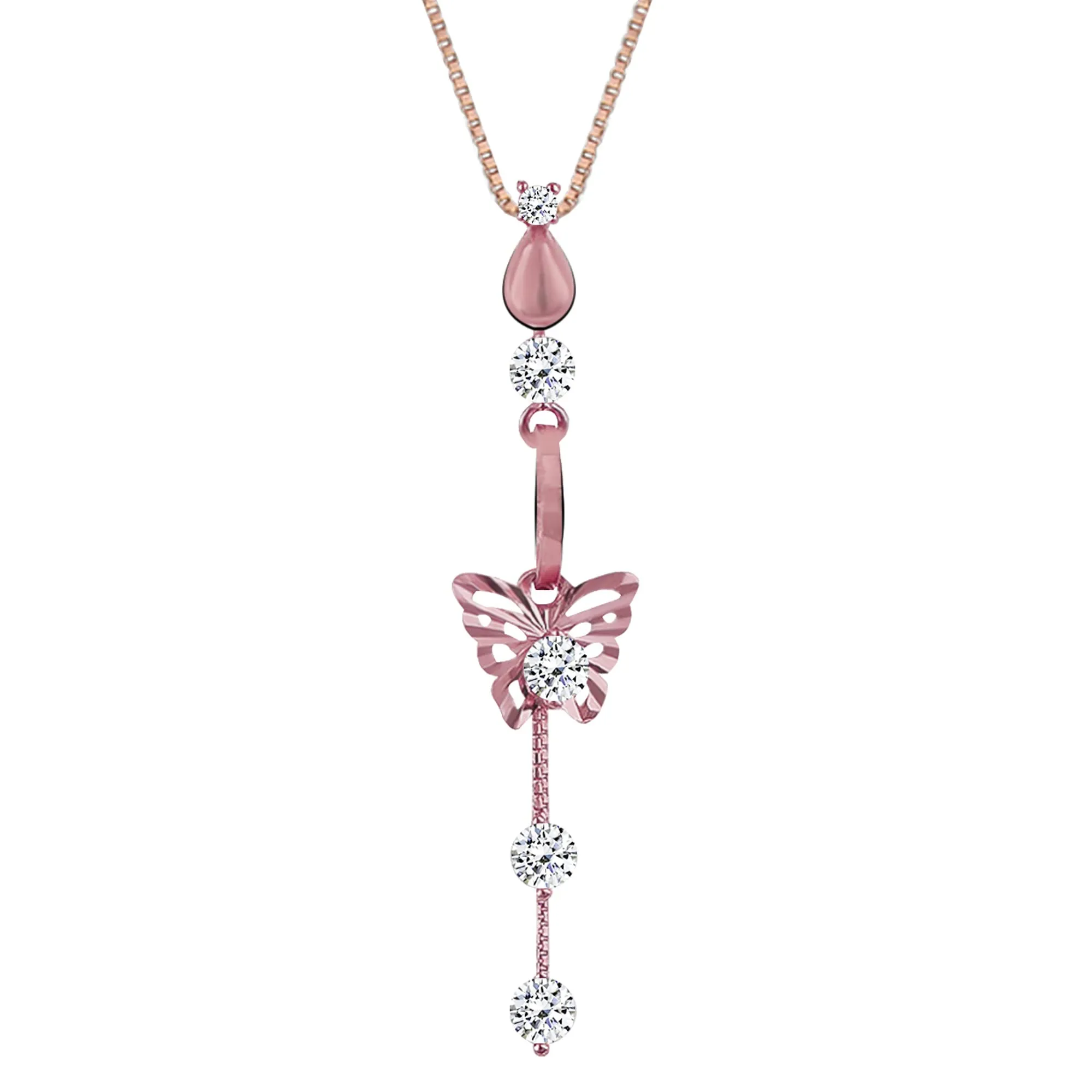 Sterling Silver Rose Gold Charming Butterfly Pendant with Box Chain