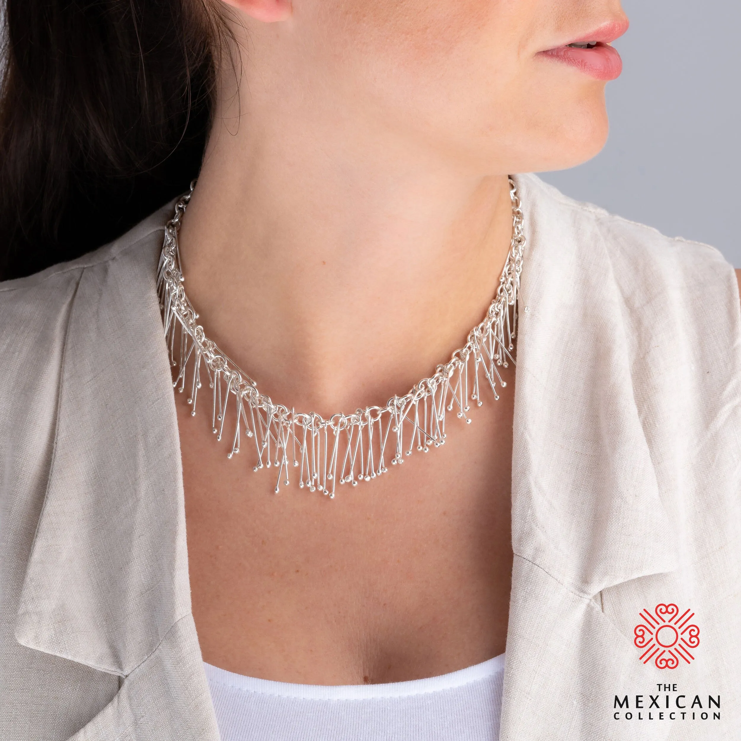 Sticks Hallmarked 925 Sterling Silver Bib Multi Drop Necklace