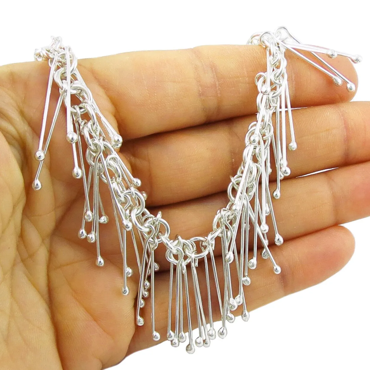 Sticks Hallmarked 925 Sterling Silver Bib Multi Drop Necklace