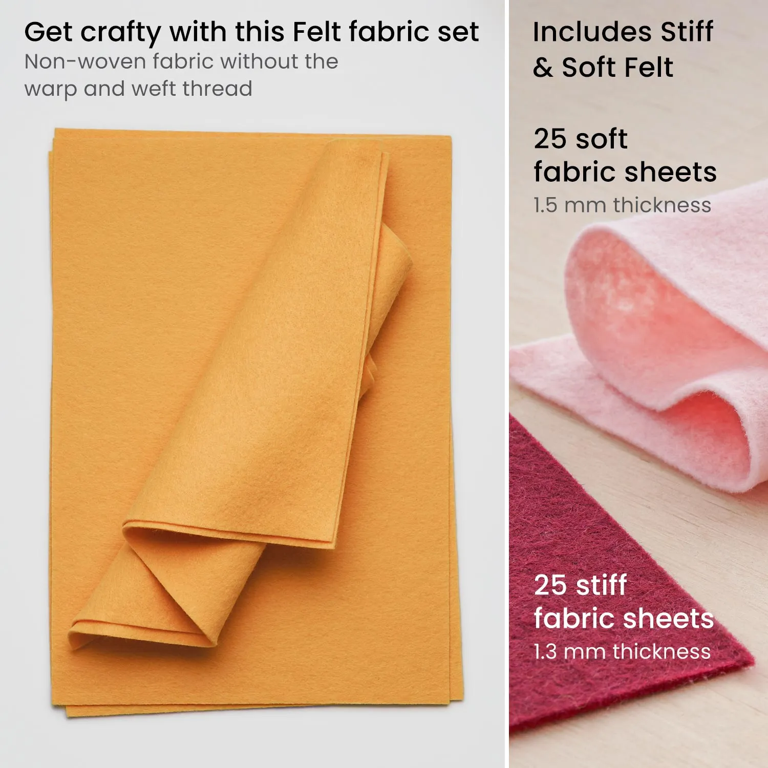 Stiff & Soft Felt Fabric, Earth Tones - Set of 50 Sheets