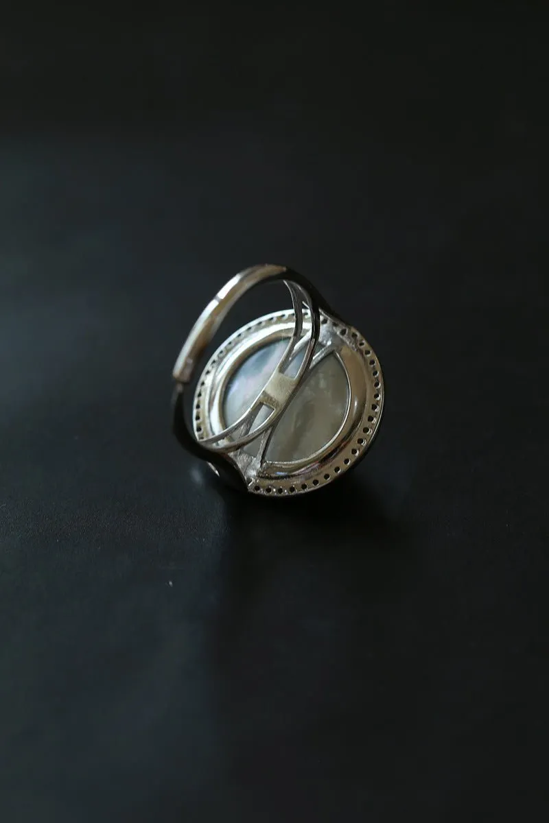 Surrounding Diamond Mabe Pearl Ring