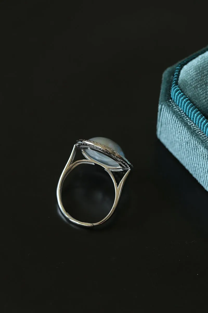Surrounding Diamond Mabe Pearl Ring