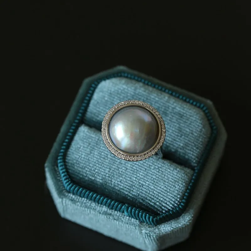 Surrounding Diamond Mabe Pearl Ring