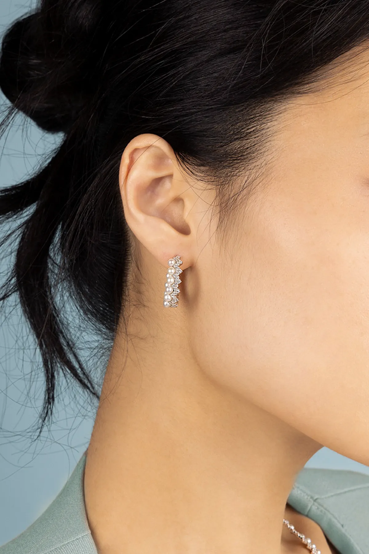 Up And Down Hoop Earrings with Pearls