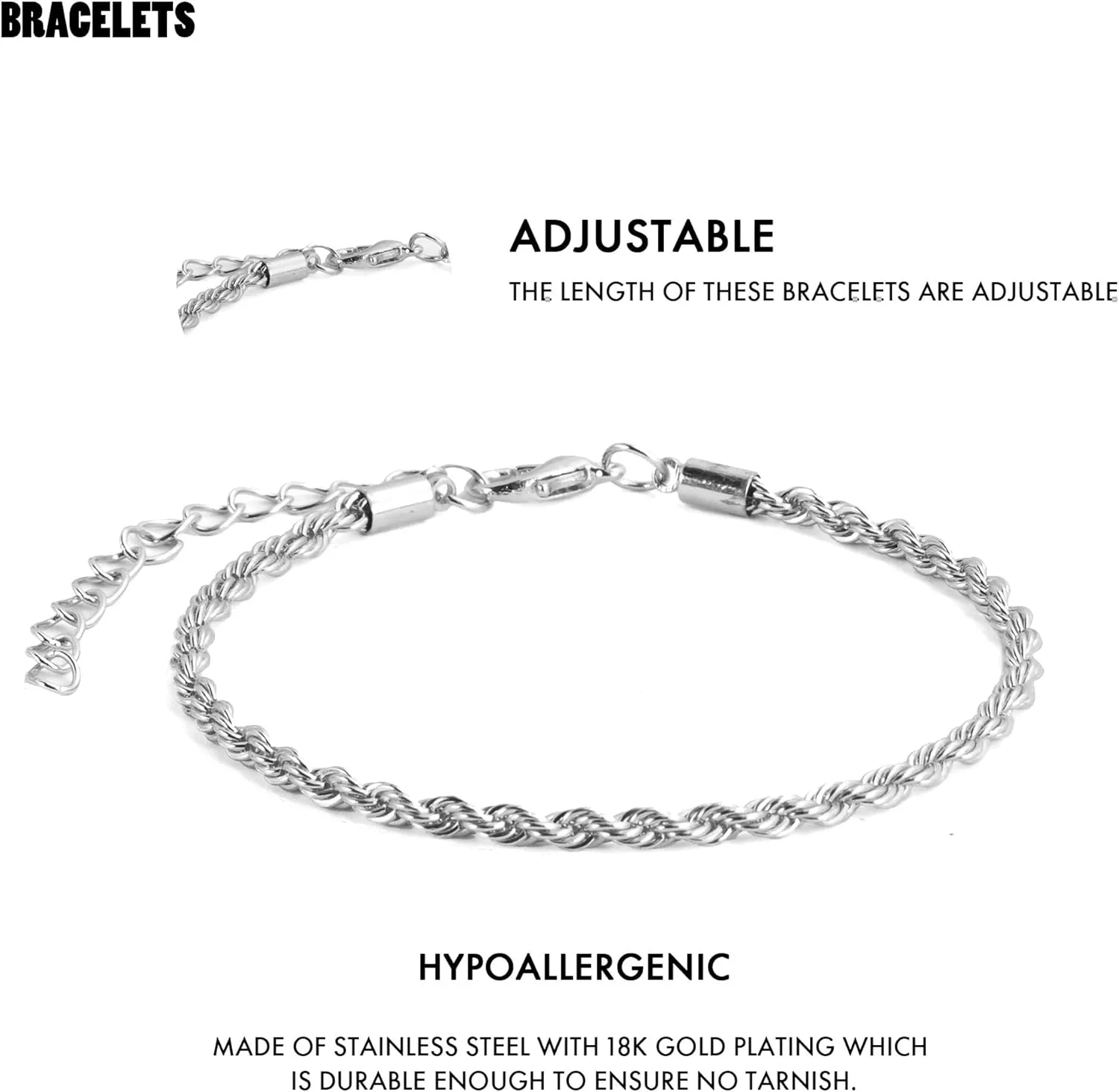 VIBILIA Silver Chain Bracelet Sets for Women Gold Plated Dainty Twist Link Paperclip Bracelets Stackable Adjustable Layered Metal Bracelet Fashion Jewelry