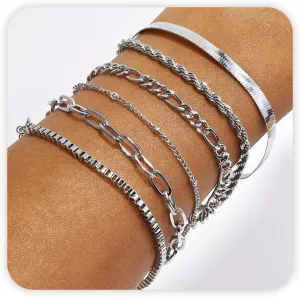 VIBILIA Silver Chain Bracelet Sets for Women Gold Plated Dainty Twist Link Paperclip Bracelets Stackable Adjustable Layered Metal Bracelet Fashion Jewelry