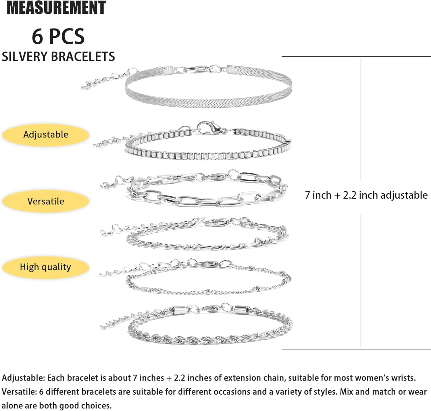 VIBILIA Silver Chain Bracelet Sets for Women Gold Plated Dainty Twist Link Paperclip Bracelets Stackable Adjustable Layered Metal Bracelet Fashion Jewelry