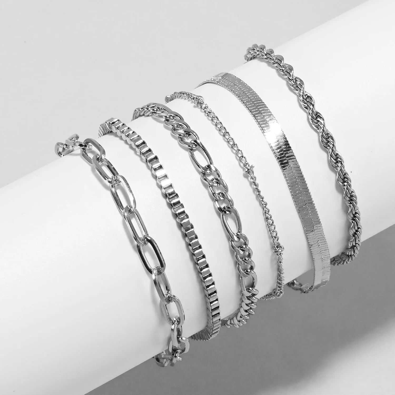 VIBILIA Silver Chain Bracelet Sets for Women Gold Plated Dainty Twist Link Paperclip Bracelets Stackable Adjustable Layered Metal Bracelet Fashion Jewelry