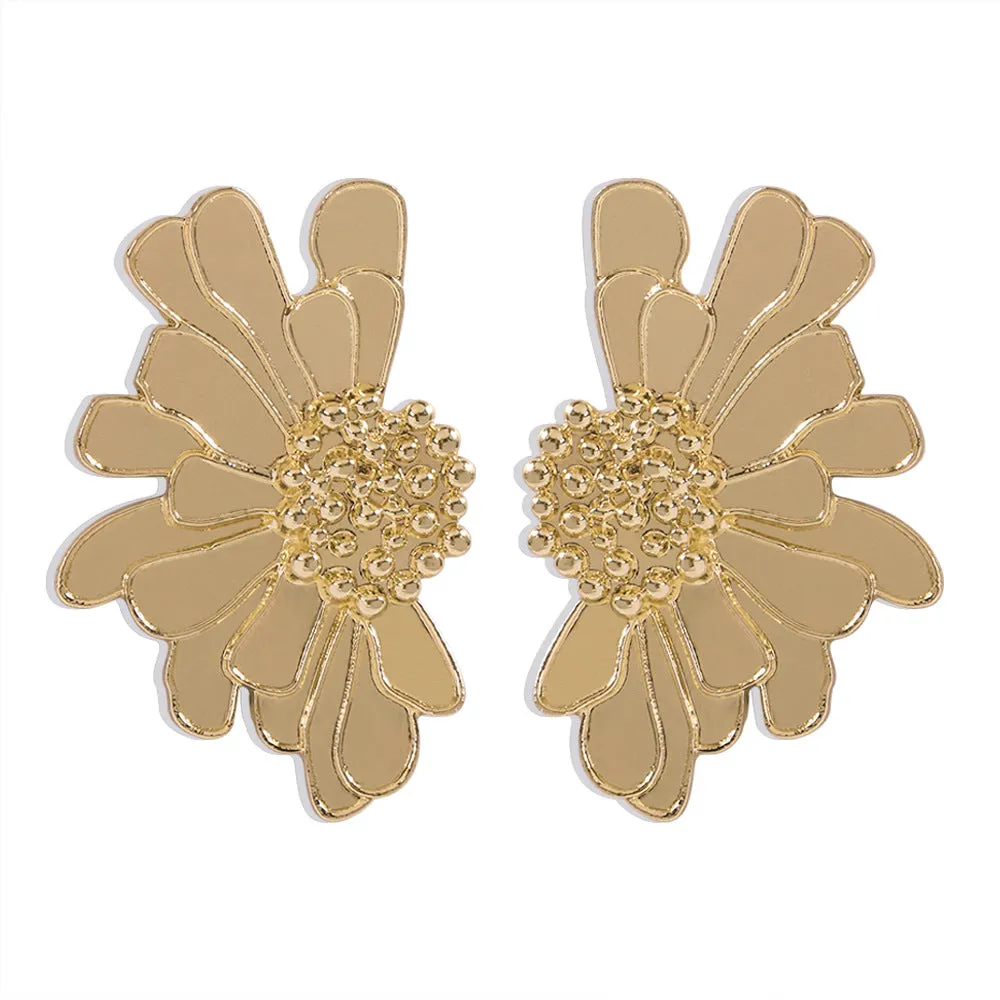 Vintage alloy floral stud earrings women's temperament textured floral earrings