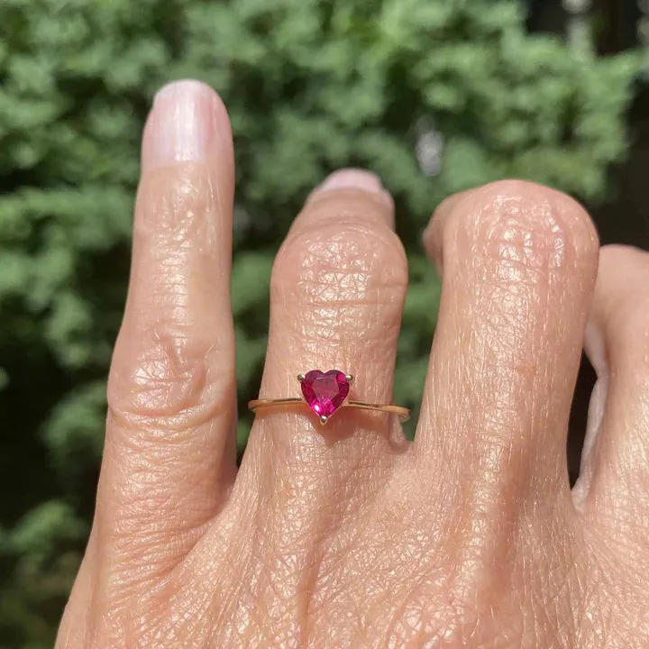 Vintage Heart Cut Ruby Promise Rings - 14k Gold Vermeil Art Deco Rings