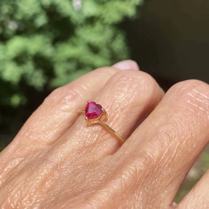 Vintage Heart Cut Ruby Promise Rings - 14k Gold Vermeil Art Deco Rings