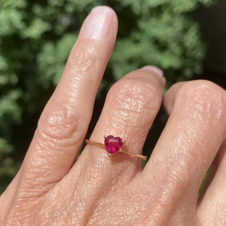Vintage Heart Cut Ruby Promise Rings - 14k Gold Vermeil Art Deco Rings