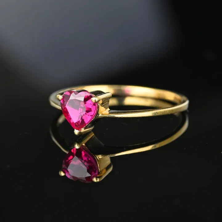Vintage Heart Cut Ruby Promise Rings - 14k Gold Vermeil Art Deco Rings