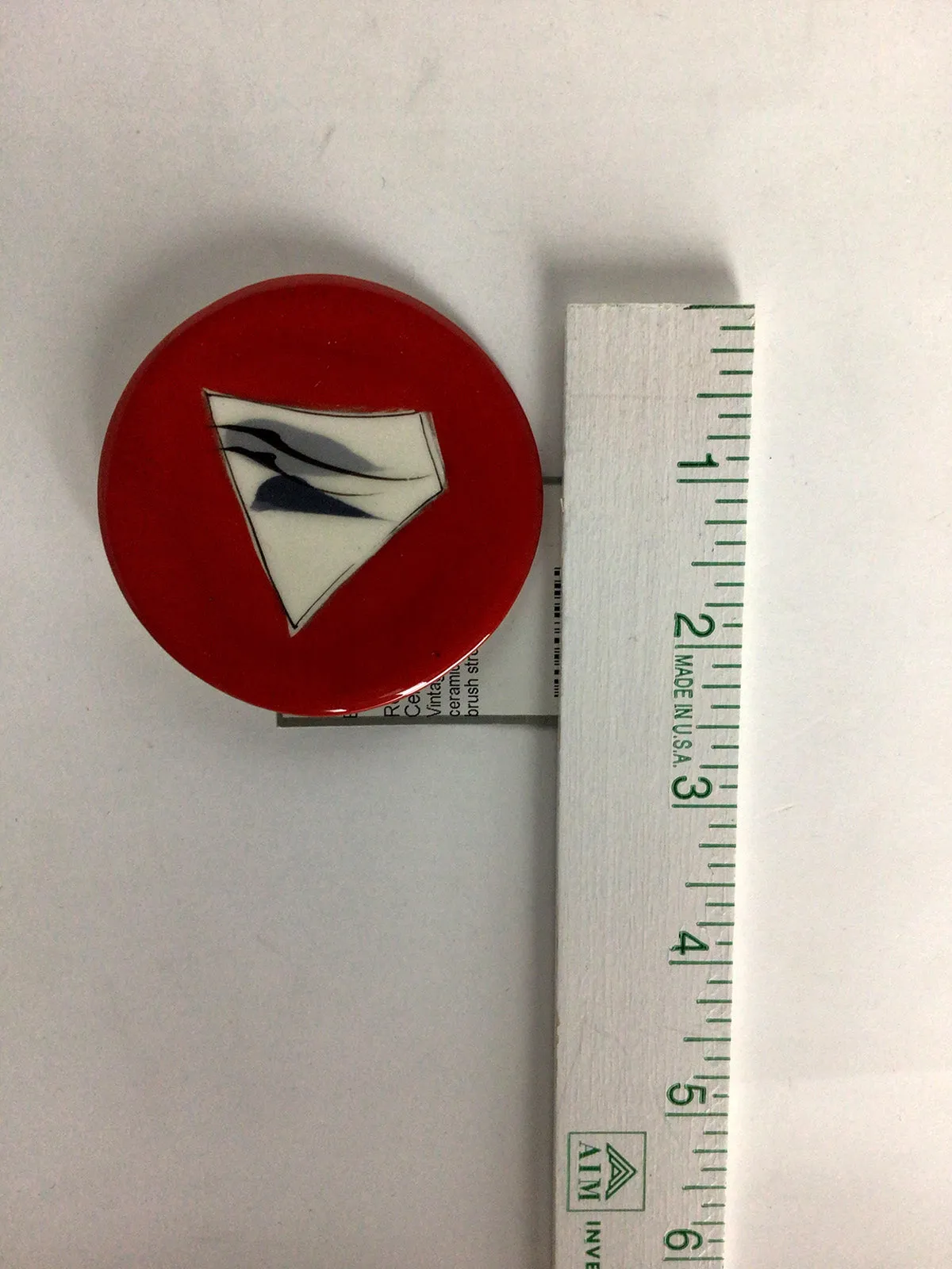 Vintage Red & White Ceramic Abstract Brooch