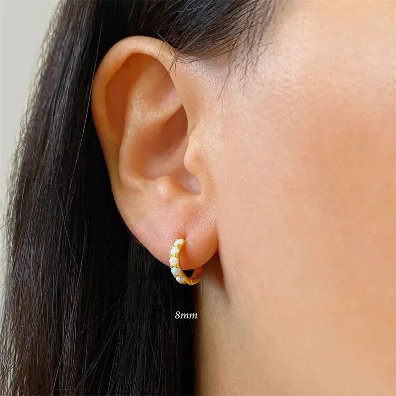 White Opal Stone Huggie Earring