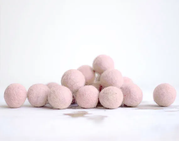 White Pink Felt Balls 2.5cm x20 Wool Pom Poms. Craft Supplies. Kids Decor Craft.