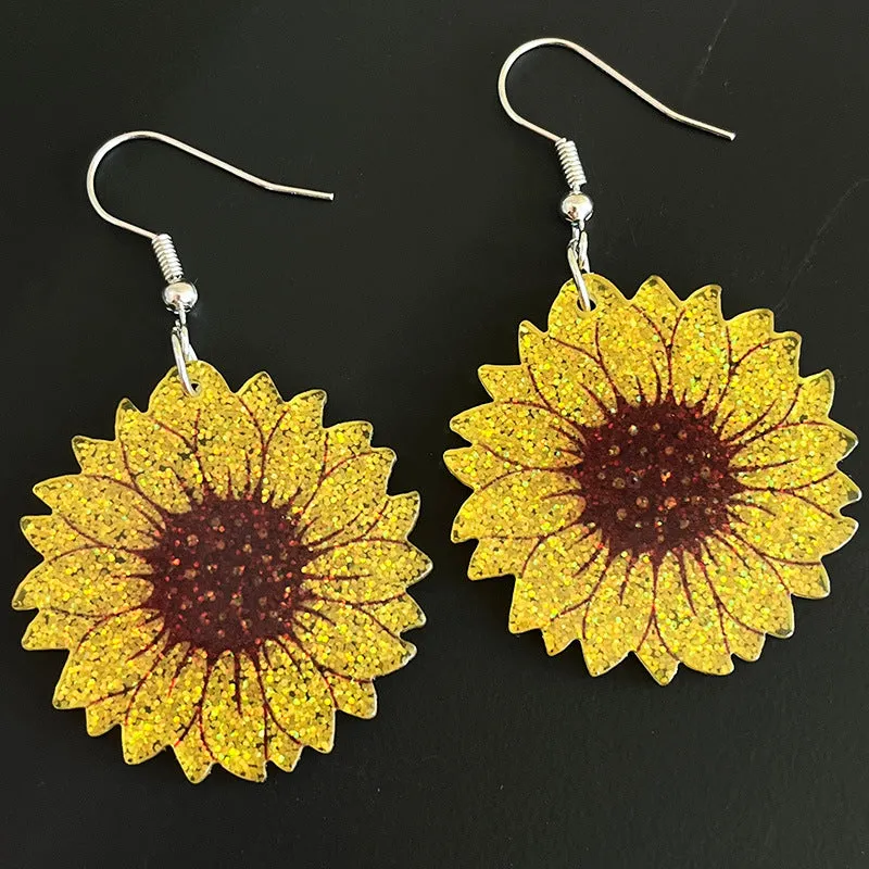 Wholesale 2PCS Fresh Flowers Butterfly Sparkling Acrylic Earrings