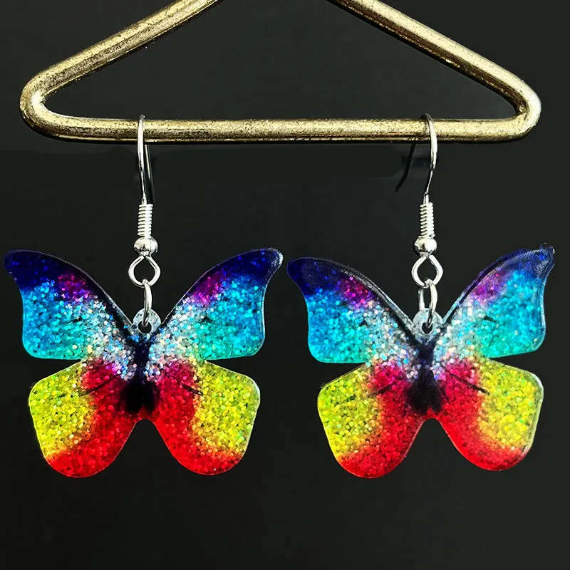 Wholesale 2PCS Fresh Flowers Butterfly Sparkling Acrylic Earrings