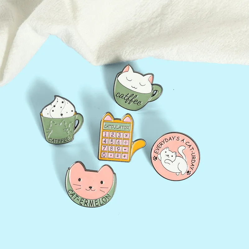 Wholesale Creative Cartoon Computer Coffee Cup Cute Cat Pattern Alloy Accessories Brooch JDC-BC-BL004