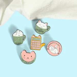Wholesale Creative Cartoon Computer Coffee Cup Cute Cat Pattern Alloy Accessories Brooch JDC-BC-BL004