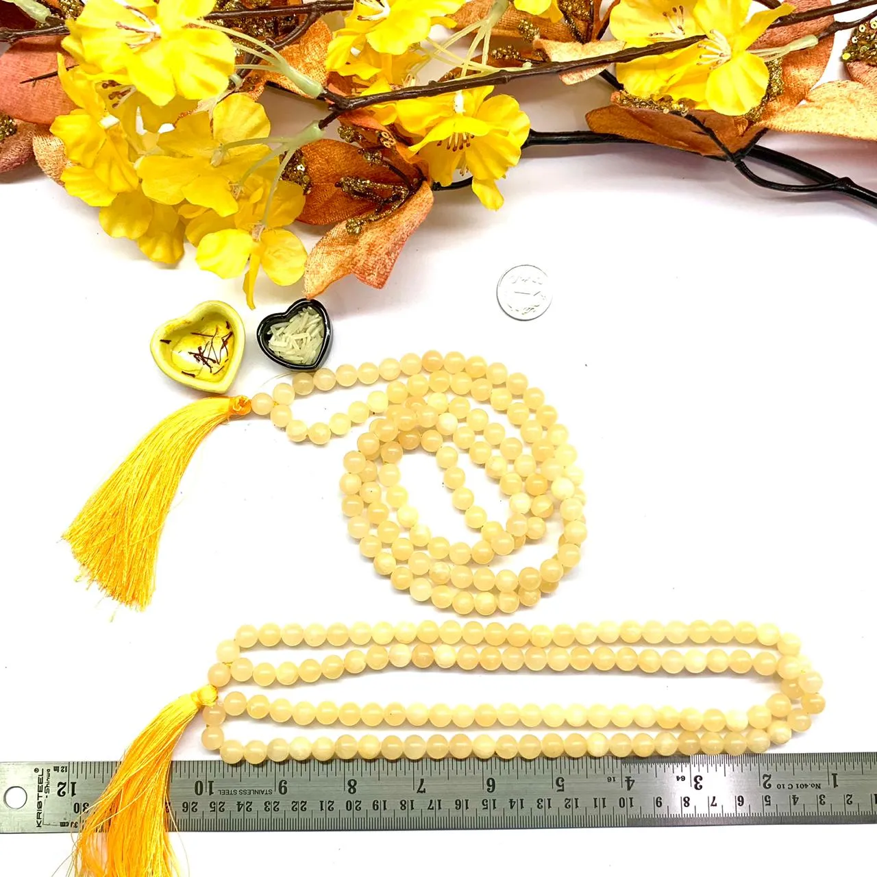 Yellow Calcite 8 mm Round (108   1=109) Beads Stone Jaap Mala (Positivity)