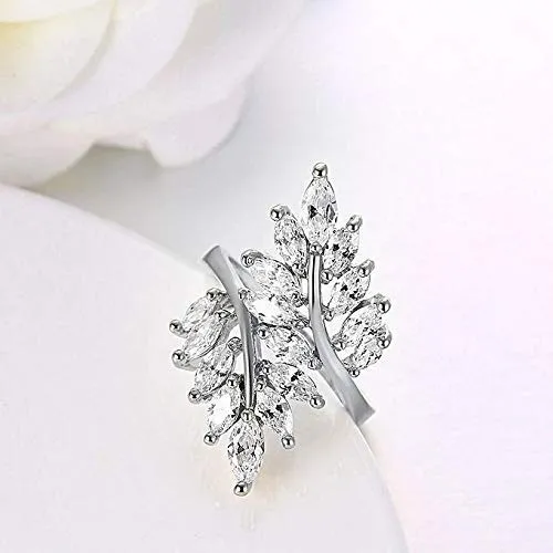 Yellow Chimes Rings for Women White Crystal Rings Beauty-in-Leaves Platinum Plated Adjustable Silver Ring for Women and Girls.