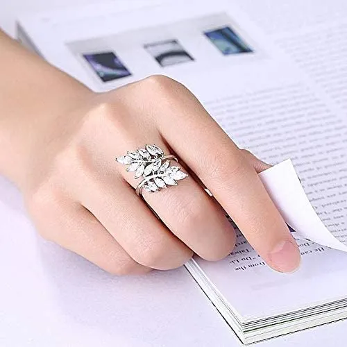 Yellow Chimes Rings for Women White Crystal Rings Beauty-in-Leaves Platinum Plated Adjustable Silver Ring for Women and Girls.