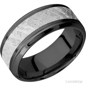 Zirconium with Satin , Polish Finish and Meteorite Inlay - 9MM