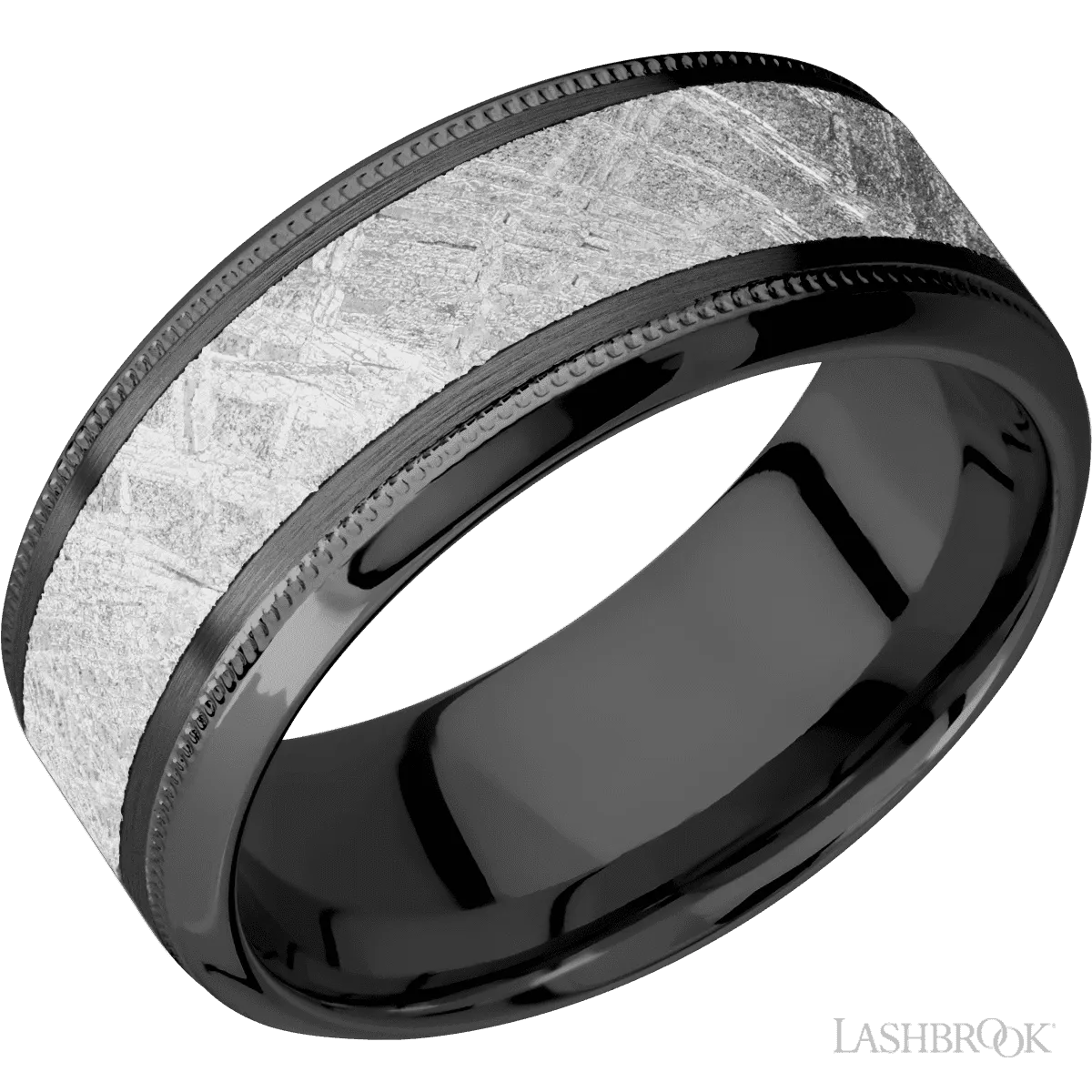 Zirconium with Satin , Polish Finish and Meteorite Inlay - 9MM