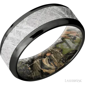 Zirconium with Satin , Polish Finish and Meteorite Inlay and MossyOak Obsession - 8MM